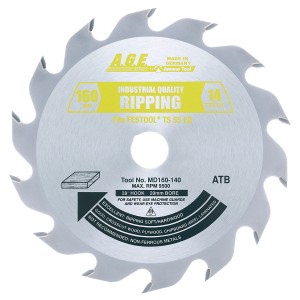 MD160-140 Carbide Tipped Saw Blade for Festool® and Other Track Saw Machines, 160mm Dia x 14T ATB, 28 Deg, 20mm Bore, Ripping Circular Saw Blade, Fits TS 55 EQ, ATF 55 E, AP 55