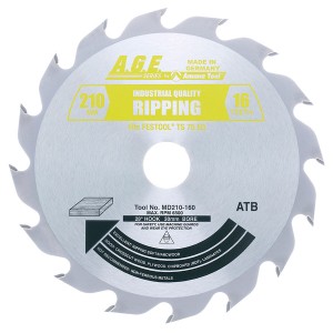 MD210-160 Carbide Tipped Saw Blade for Festool® and Other Track Saw Machines, 210mm Dia x 16T ATB, 28 Deg, 30mm Bore, Ripping Circular Saw Blade, Fits TS 75 EQ